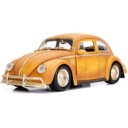 Volkswagen Beetle Weathered Yellow with Robot on Chassis and Charlie Diecast Figurine Bumblebee (2018) Movie (Transformers Series) Hollywood Rides Series 1 24 Diecast Model Car by