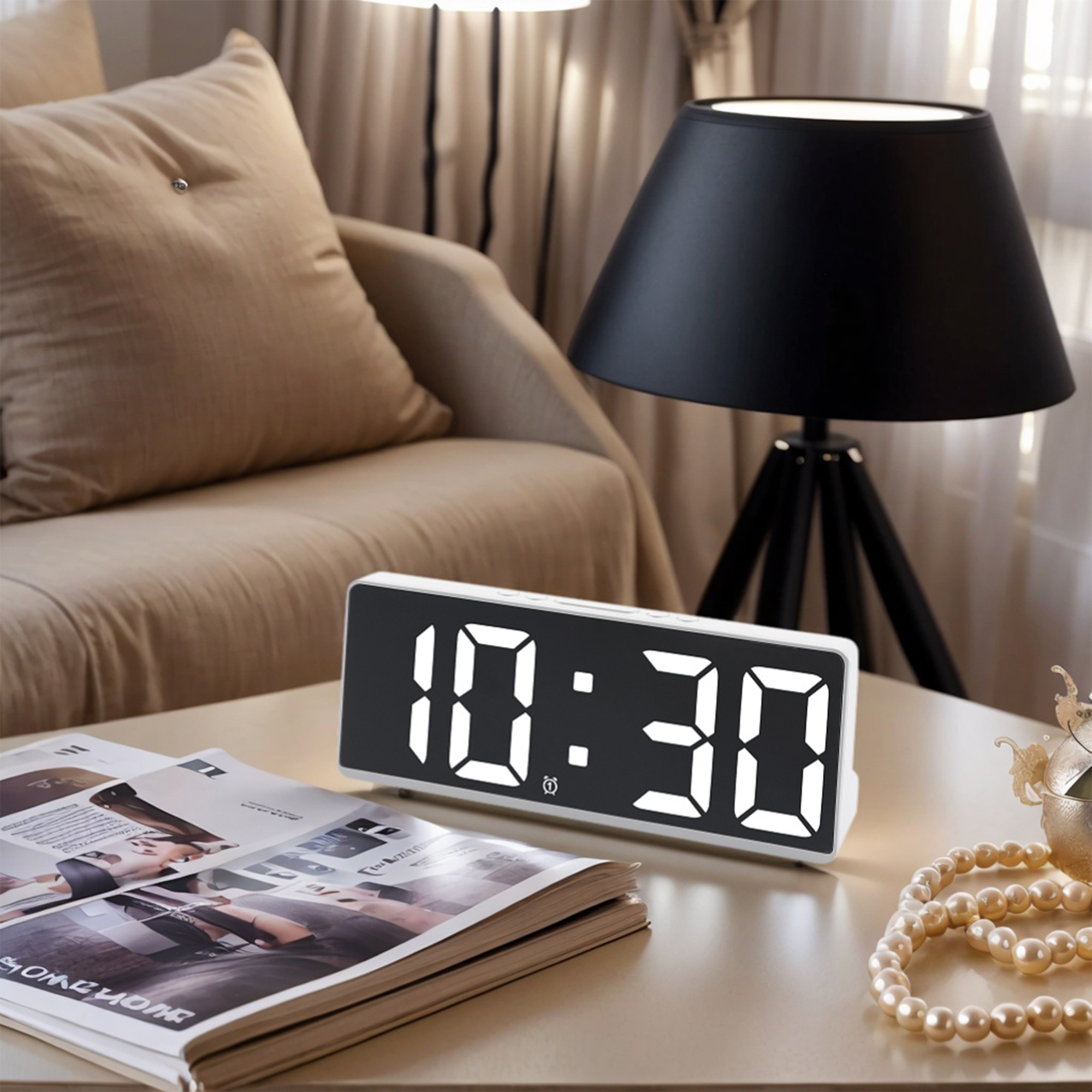 Unique Bargains Alarm Clock White Housing and White Light 6.1"L x 0.9"W x 2.5"H