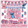 thumbnail image 2 of Decoraciones para fiesta de cumpleaños de Disney Stitch, globos 3D de Lilo y Stitch, vasos de papel rosados, platos, servilletas, suministros, pancartas, vajilla para niños, 2 of 5