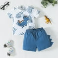 thumbnail image 2 of Boy Outfits Kids Baby Boys Summer Dinosaur Pattern Round Neck Short Sleeved T Shirt and Shorts Two Piece Set Baby Outfits Blue 6 Months-9 Months, 2 of 7