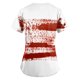 thumbnail image 3 of Camiseta de manga corta con escote en V para mujer con estampado abstracto artístico en rojo y blanco, corte holgado informal, 3 of 3