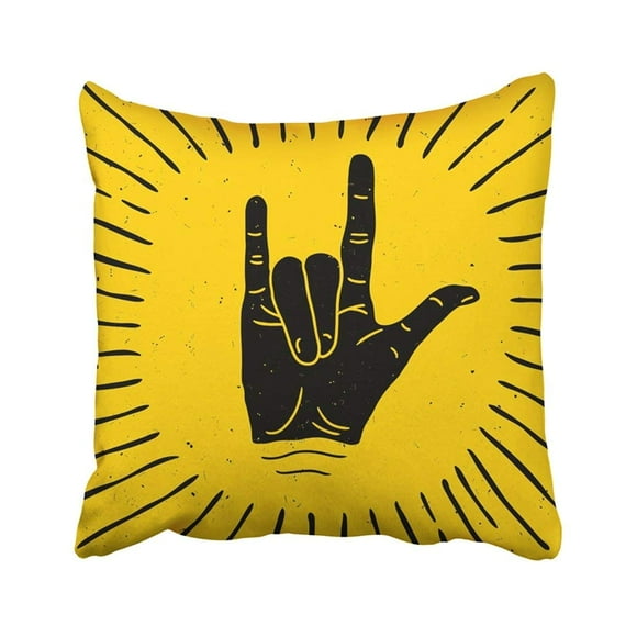 BOSDECO Metal Rock Hand Sign Silhouette With Rays Label Tattoo Arm Authentic Band Beam Concert Cut Pillowcase Throw Pillow Cover 18x18 inches