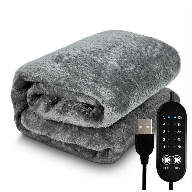 Electric Heating Blanket USB Heater Blanket Plush Winter Warm-Up Adjustable Temperature Timing Heating Pad 80x160cm,1 * Electric Blanket,Gray
