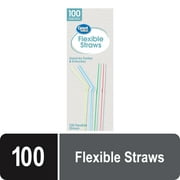 Great Value Plastic Disposable Flexible Straws, Multi-Color, 100 Count