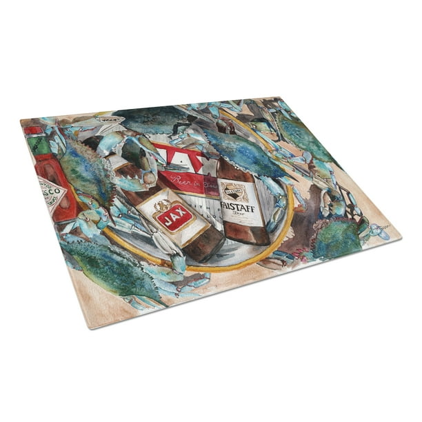 Caroline's Treasures New Orleans Beers and Crabs Glass Cutting Board