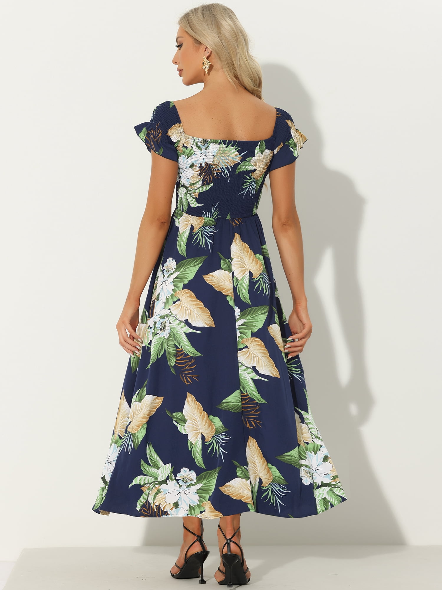DARING DIVA Floral Dress Midi Beach Summer Dress XS Dark Blue