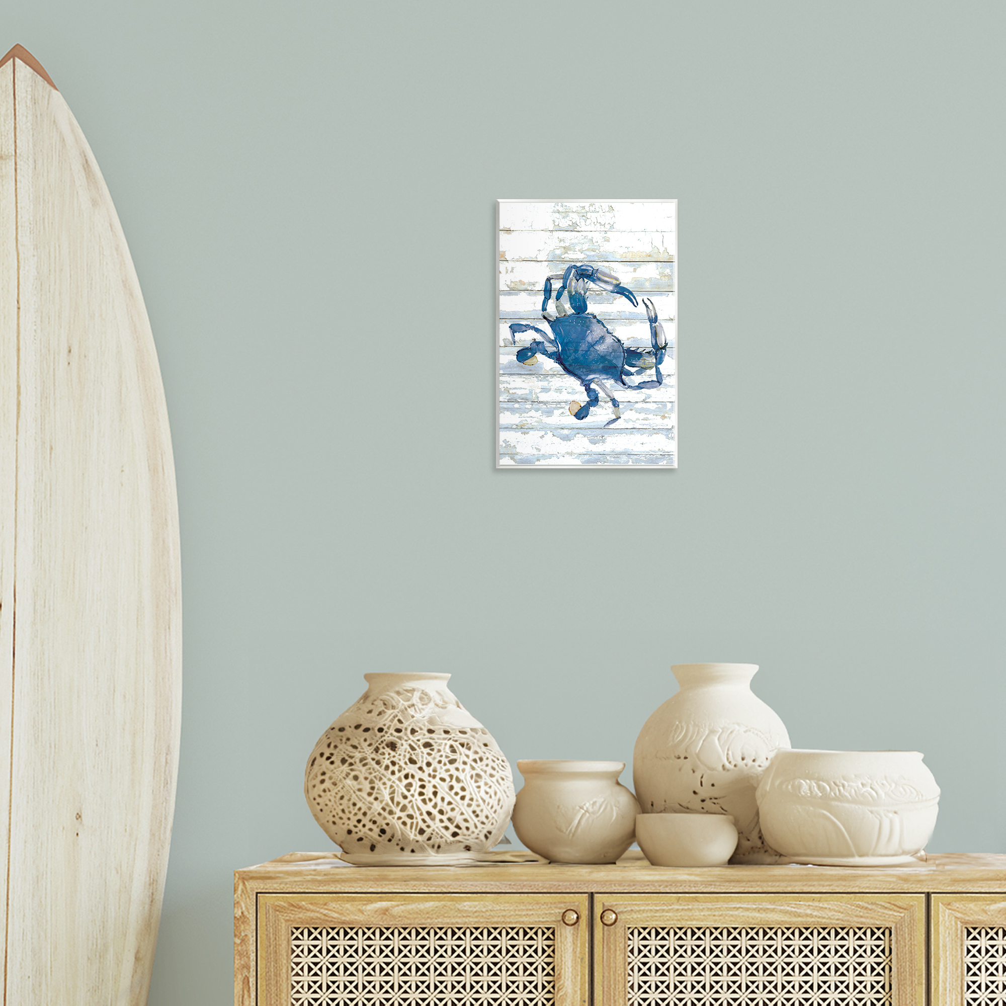 Stupell Industries Distressed Blue Ocean Crab Animals Painting Unframed Art Print Wall Art, 10 x 15