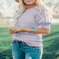 thumbnail image 4 of QJUHUNG Women Short Puff Sleeve Sweaters Loose Lightweight Pointelle Knit Pullover Tops, 4 of 4