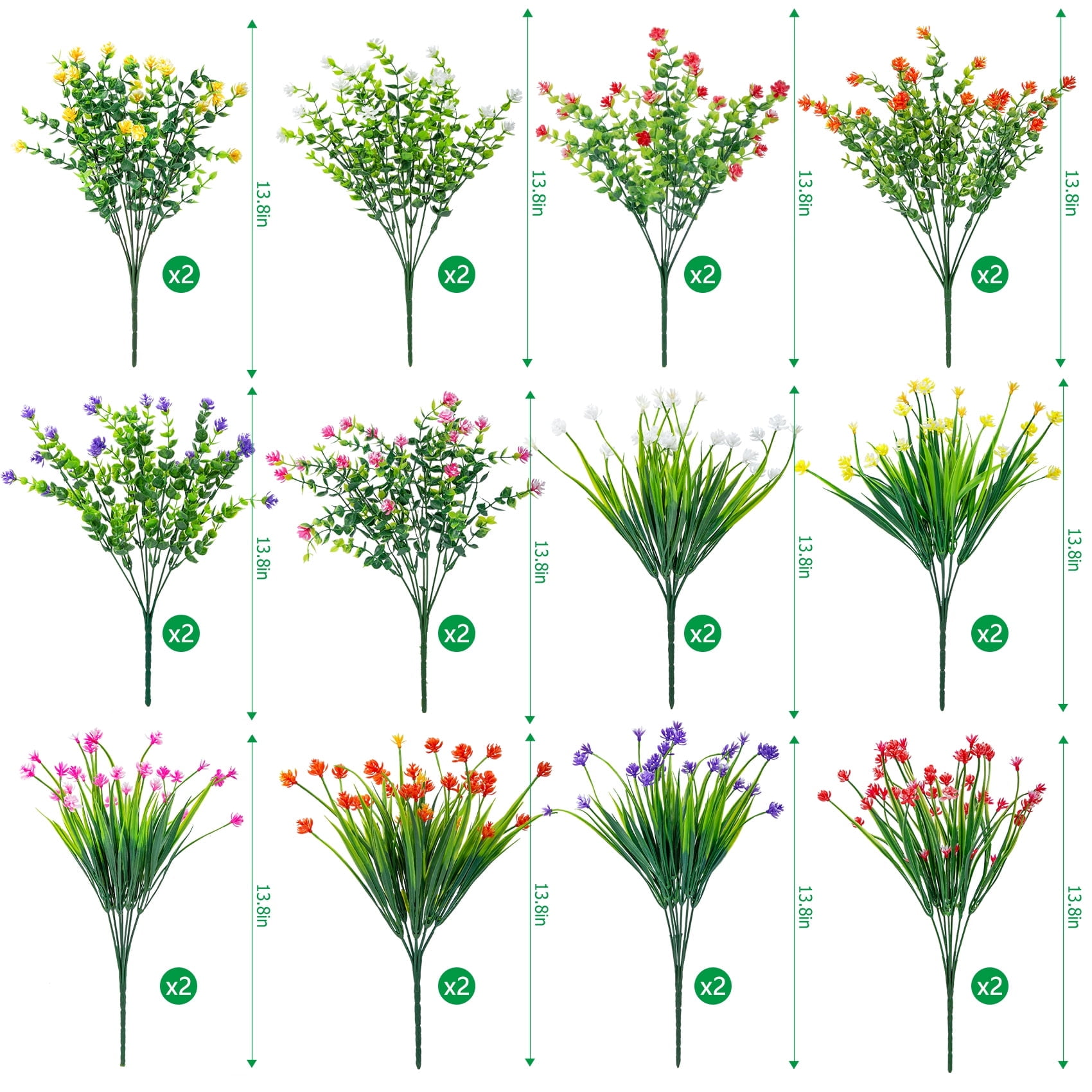 Scidweet 24 Bundles Artificial Flowers Outdoor, Faux Fake Plastic Floral Plants Spring Summer Decoration for Outside Home Patio Garden Decor, Multicolor