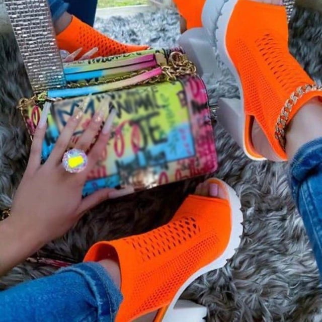Botas de tacón alto de tacón grueso con punta abierta y boca de pescado de punto transpirable de color sexy para mujer Wmkox8yii hfjk2013