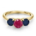 thumbnail image 3 of Gem Stone King 18K Yellow Gold Plated Silver Red Ruby and Blue Sapphire Engagement Ring for Women | 2.20 Cttw | Round 6MM | Gemstone July Birthstone | Size 6, 3 of 6
