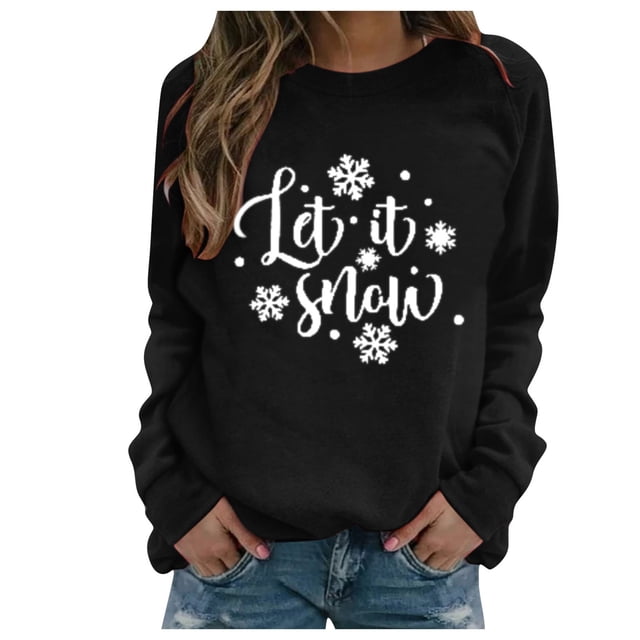 Sudadera de manga larga con estampado de Navidad con cuello redondo para mujer, blusa informal, Tops Pompotops gfhjh3726