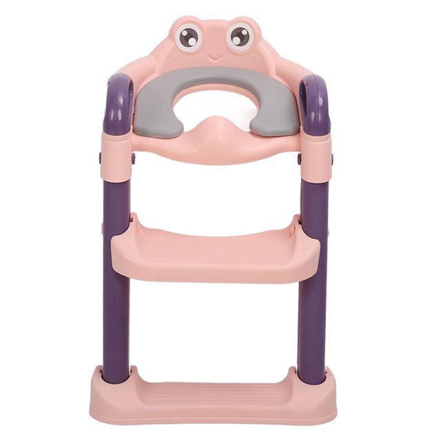 Asiento de entrenamiento para ir al baño para niños con taburete, escalera, asiento de inodoro de entrenamiento de PU ajustable en altura plegable, color rosa