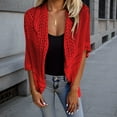 thumbnail image 2 of Women's Knitted Cardigan Lightweight Hollow Out Short Sleeve Sweater Casual Comfortable Spring Fall Loose Fit Yarn Pullover Trendy Outerwear, 2 of 2