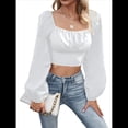 thumbnail image 2 of Blusa Corta de Larga con Volantes, Cuello Cuadrado y Fruncido para Mujer L, 2 of 10