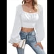 thumbnail image 2 of Blusa Corta de Larga con Volantes, Cuello Cuadrado y Fruncido para Mujer L, 2 of 10