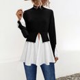 thumbnail image 2 of ZyeKqe Dressy Casual Tops for Women High Neck Long Sleeve Going out Tops Ruffle Hem Pleated Tunic Top Blouses, 2 of 7