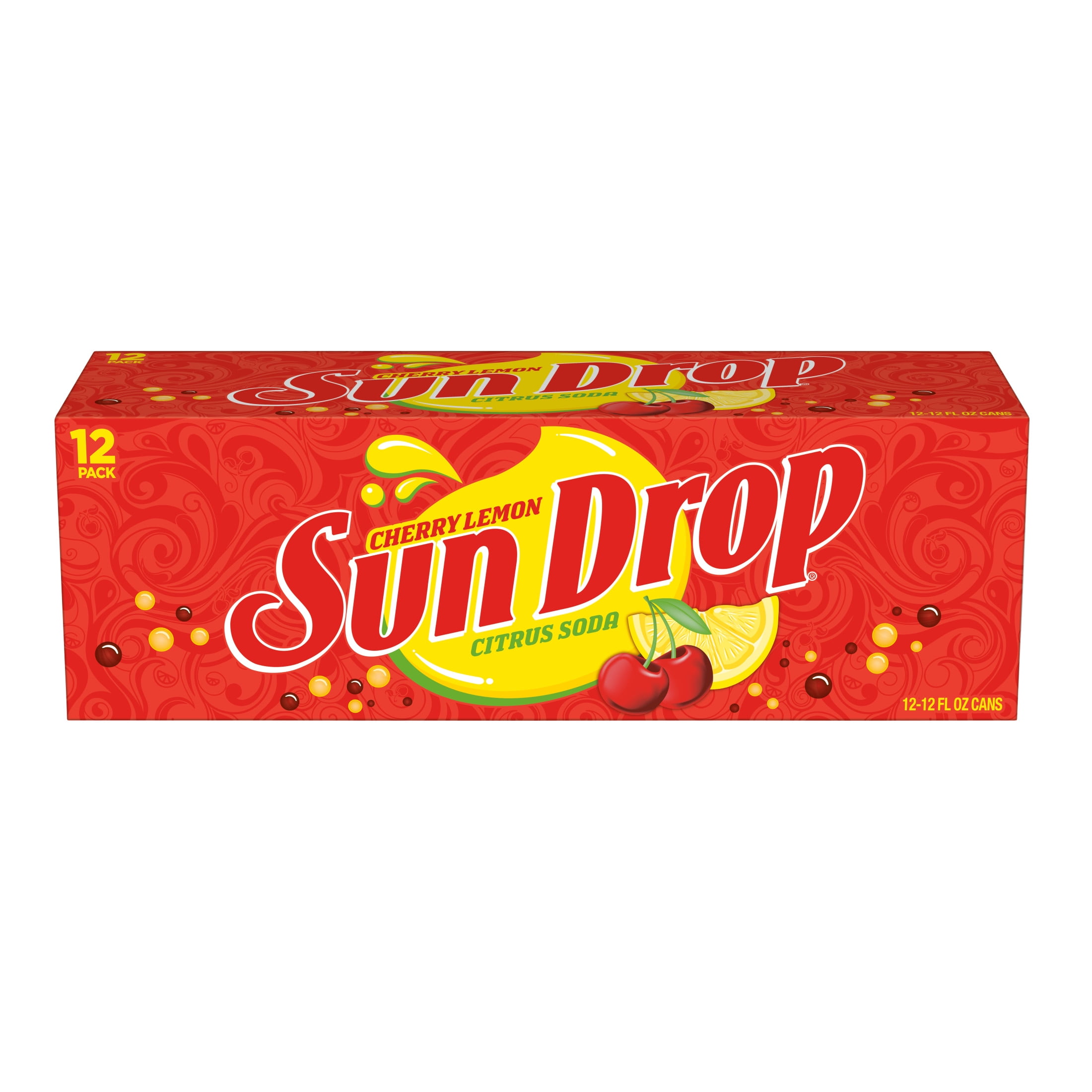 Sun Drop Cherry Lemon Citrus Soda Pop, 12 fl oz, 12 Pack Cans