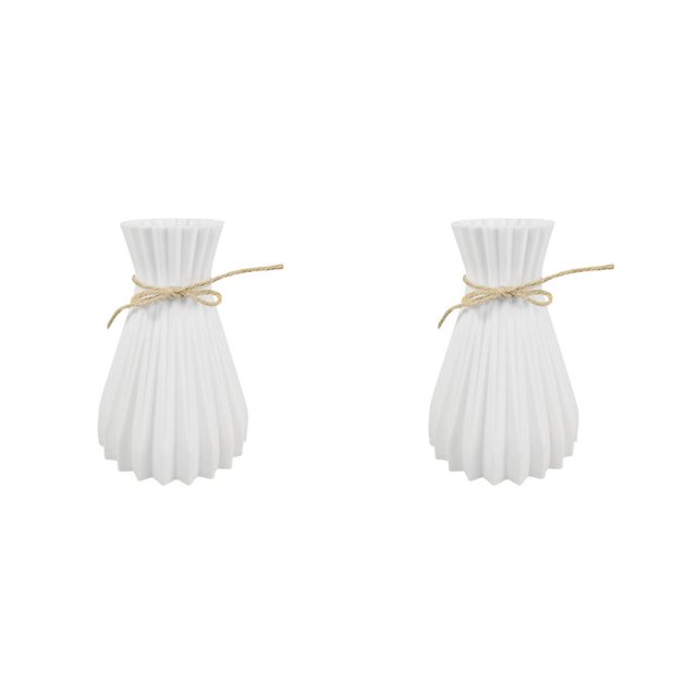 Injueey Florero de plástico moderno, contenedor de flores con cuerda, decoración de boda, adornos para habitación Blanco F3 2piezas
