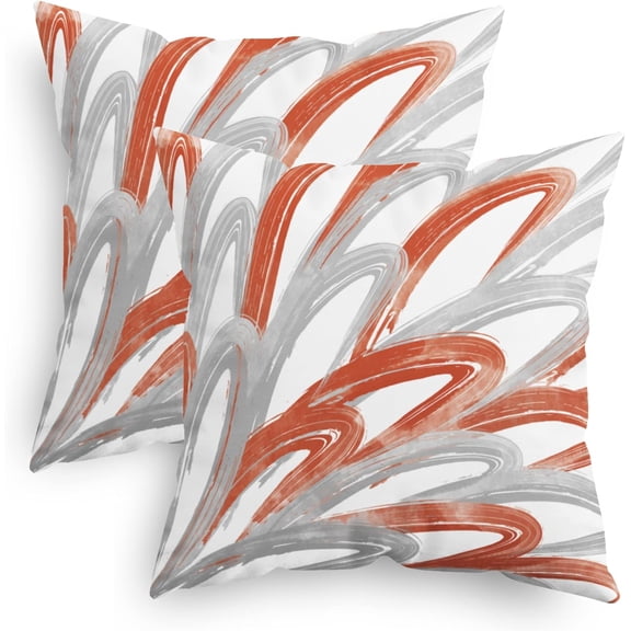 Throw Pillow Cases Pack of 2 Cozy Fleece Two-Tone Abstract Feather Decorative Cushion Covers for Couch Bed Sofa Farmhouse Decoration 20 X 20 Inches Burnt Orange Grey