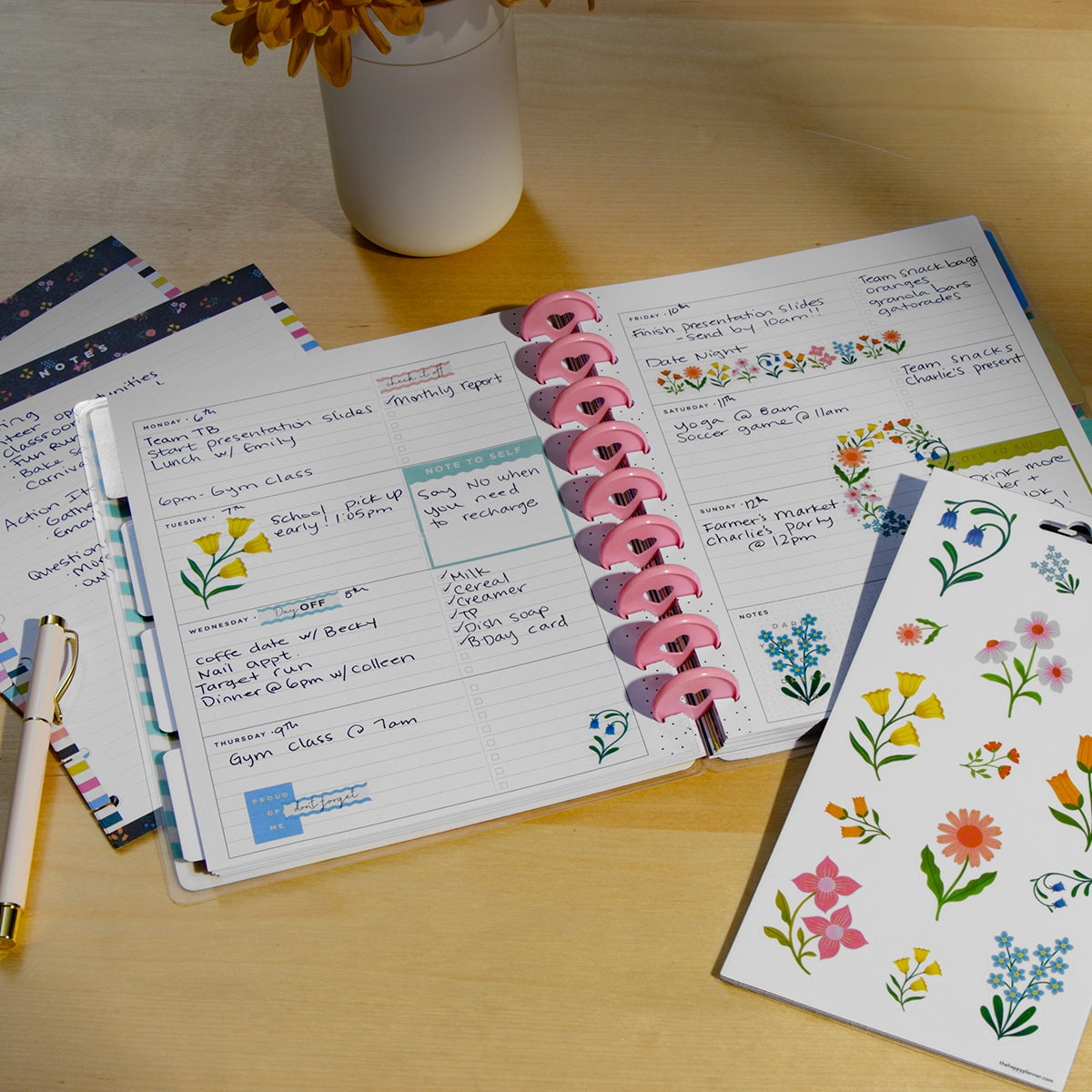 The Happy Planner Planning 101 Classic Undated Planner Starter Bundle – Classic Size 7″ × 9.25″ – Horizontal Layout, Undated Planner + 20 Sheets Filler Paper + 10 Sheets Blooming Stickers