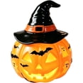 thumbnail image 3 of Xingjin Resin Halloween Pumpkin Night Light Table Lamp, Witch Hat and Skeleton Design with Warm LED Glow, Spooky Decor for Home Indoor Party Desktop, 3 of 7