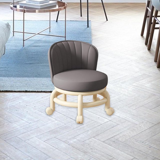 Taburete bajo con ruedas, taburete giratorio de 360 grados, taburete con ruedas, silla giratoria, taburete para lavandería, , ejercicios de Gris oscuro Soledad Asiento bajo con ruedas