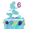 WAHAWU Mermaid Cake Topper for Birthday - Personalized Cake Decoration for Party, Glitter Smash Cake Topper, Photo Booth Props, 6 Sign Cake Flag (Tiffany)