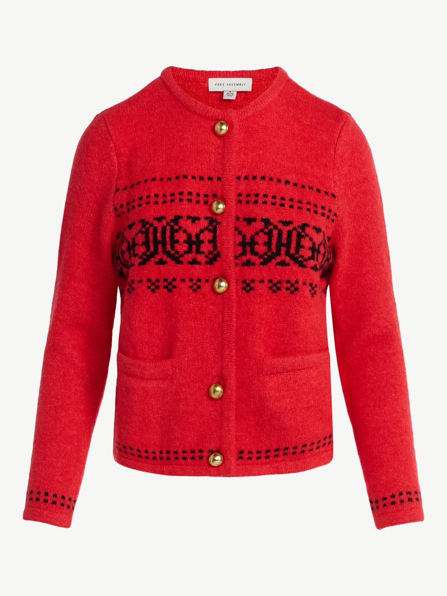 Free Assembly Women's and Women's Plus Fair Isle Cardigan with Welt Pockets, Midweight, Sizes XS-4X