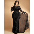 thumbnail image 5 of AURA Plus Size Sequin Round Neck Evening Gown Long Sleeve Elegant Slim Fit Formal Party Maxi Dress, 5 of 8