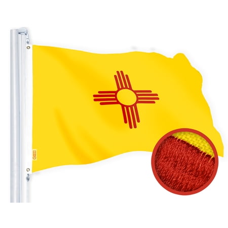 G128 New Mexico State Flag | 2.5x4 Ft | StormFlyer Series Embroidered 220GSM Spun Polyester | Embroidered Design, Indoor/Outdoor, Brass Grommets, Heavy Duty, All Weather