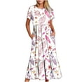 thumbnail image 2 of Fankiway Robe d'Été Décontractée à Manches Courtes pour Femmes, Col Rond, Robe de Plage Maxi à Volants avec Poches, Imprimé Plume, Robes d'Été pour Femmes, Grandes Tailles, Liquidation, 2 of 6