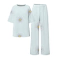 thumbnail image 4 of WCJM Pajamas Set for Women Suitable Summer O Neck Loose Short Sleeve Floral Print Top Shirt with Pants Large Size 2 Set Light blue 3XL, 4 of 5