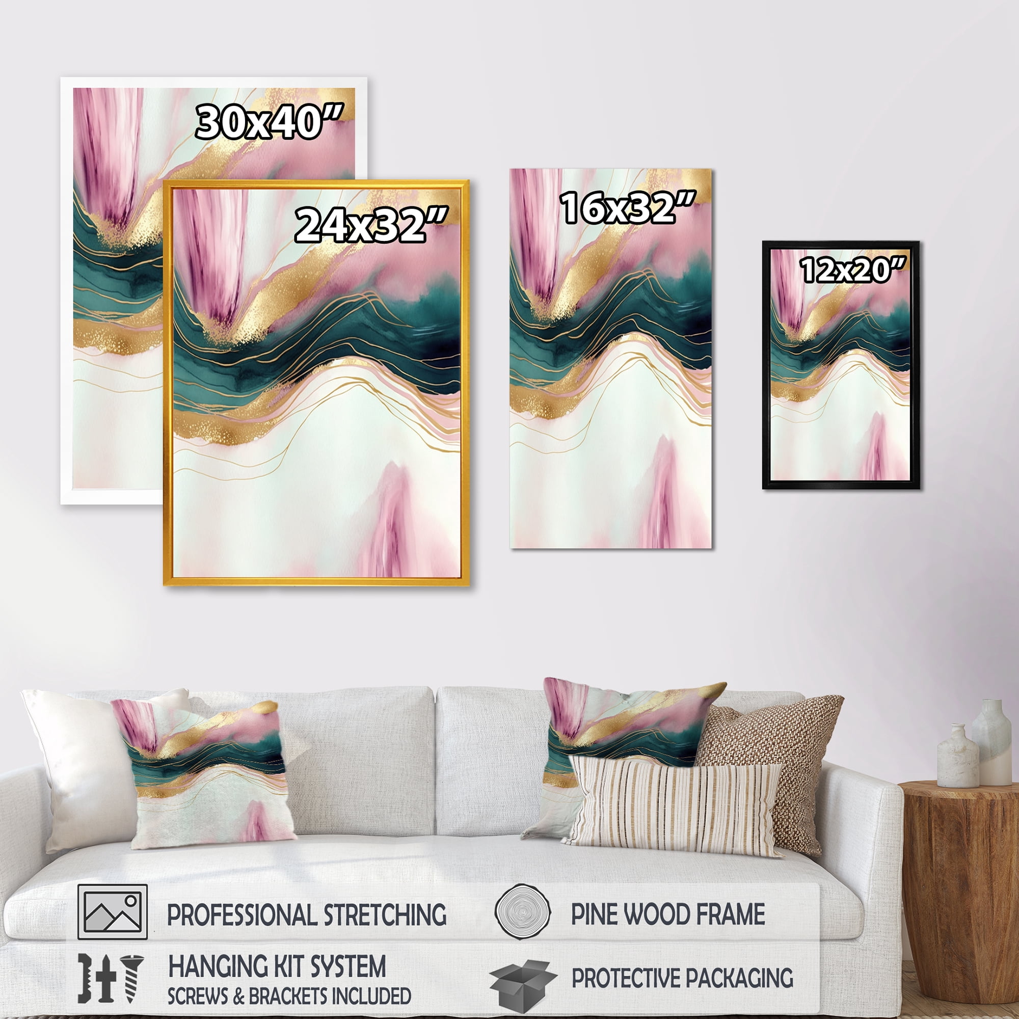 Designart Abstract Geode Pink And Green Marble III Canvas Wall Art