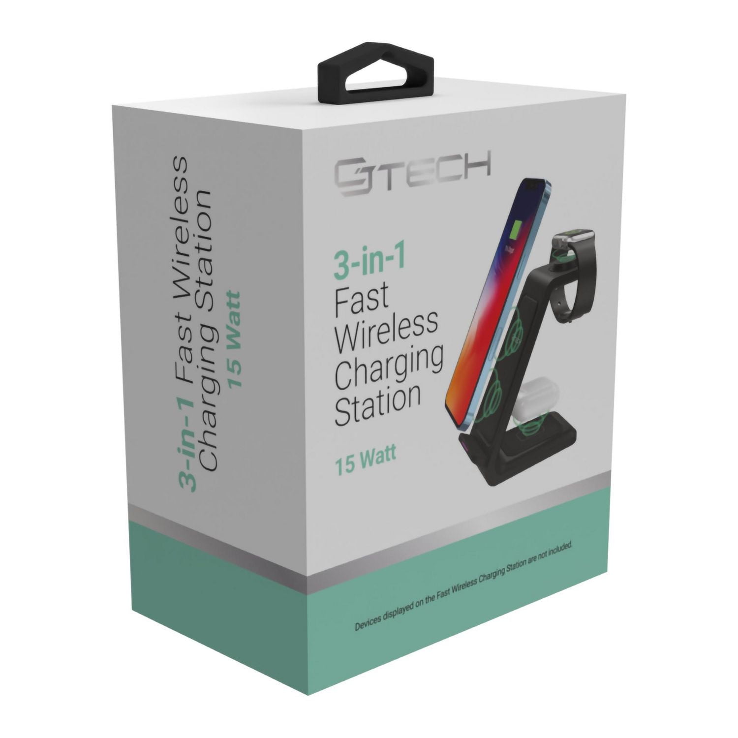 CJ Tech 15-watt 3-in-1 Qi Fast Wireless Charging Station - Black