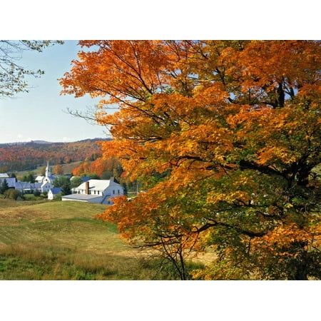 Fall Colors Framing Church and Town, East Corinth, Vermont, USA Print Wall Art By Jaynes (Best Time For Fall Colors In Vermont 2019)