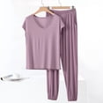 thumbnail image 2 of Women Summer 2 Piece Pajama Sets Casual V Neck Short Sleeve Tshirts Loose Elastic Waist Pants Comfy Solid Color Spring Loungewear, 2 of 5