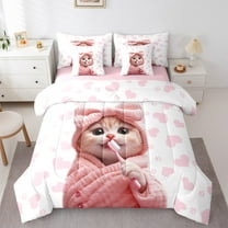 Manfei Pet Animal Kitten 7-Piece Twin Bedding Sets,Kawaii Bowtie Bow Bedding Comforter Set,Pink Loves Pattern Sheet Sets For Girls Teens,Ultra Soft Home Decor Reversible
