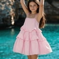 thumbnail image 4 of HJYCHN Kids Dress Spaghetti Strap Tiered Cake Maxi Dress with Bohemian Style for Back to School Dresses for Girls 16 Years, 4 of 6