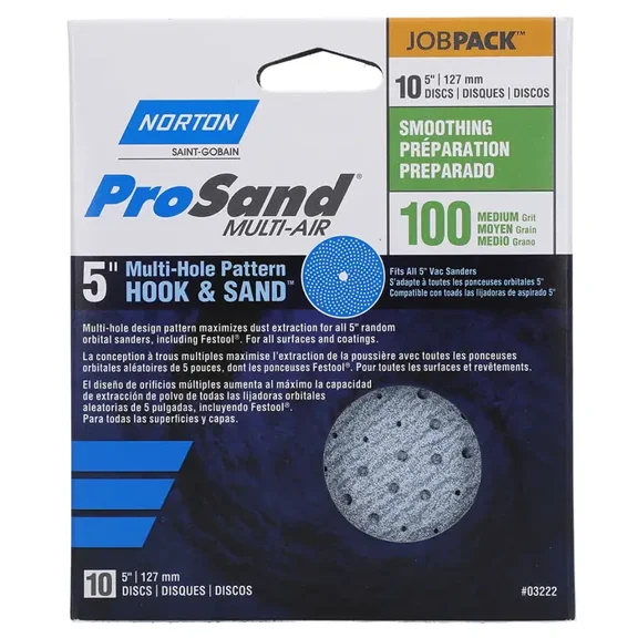 Norton 03222 Sanding Disc, 5 in Dia, 11/16 in Arbor, Coated, P100 Grit, Medium, Alumina Ceramic Abrasive, Spiral