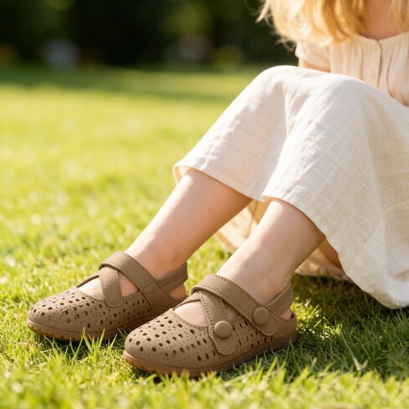 hengsof Girls Breathable Casual Flat Sandals, Spring Summer Soft Sole Beach Princess Shoes, Kids Fashion Summer Footwear