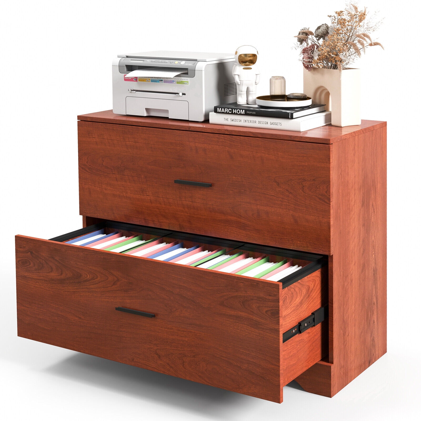 Amijoy 2-Drawer Wood Lateral File Cabinet w/ Adjustable Bars for Home Office Walnut