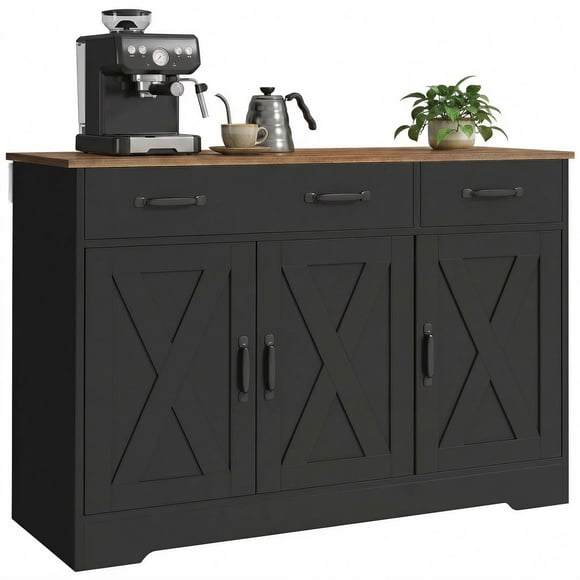 HOMCOM Buffet Bahut, Armoire de Cuisine Style Ferme 43 Pouces, Noir