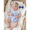 thumbnail image 5 of Loicainy Baby Toddler Girls 4th of July Romper 3 6 12 18 Months Casual Flag Stripe Print Fly Sleeves Jumpsuit and Headband Set Summer Clothes, 5 of 9