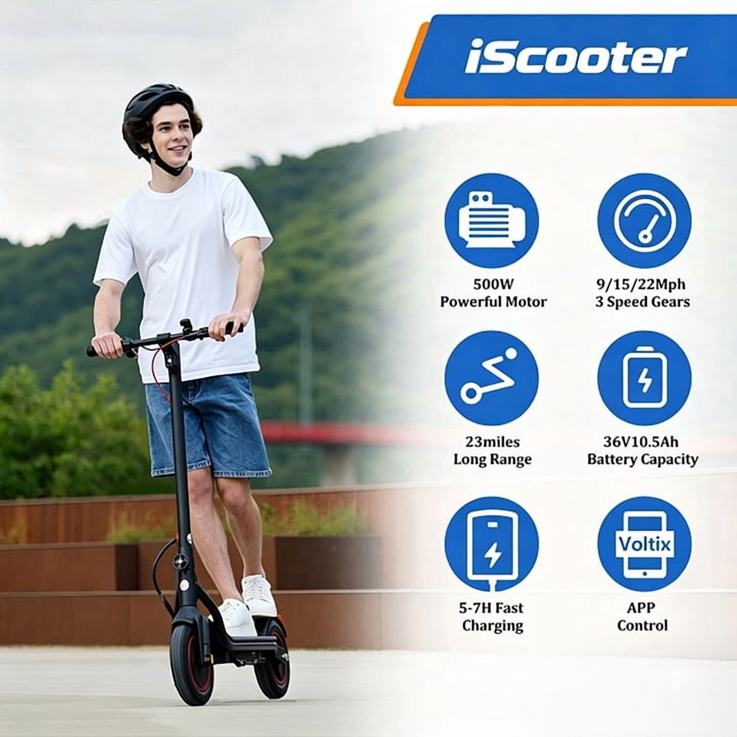 500W Electric Scooter - 10" Tires, Up to 22 MPH & 23 Miles, 3 Speed Modes Foldable Commuter Electric Scooter for Adults