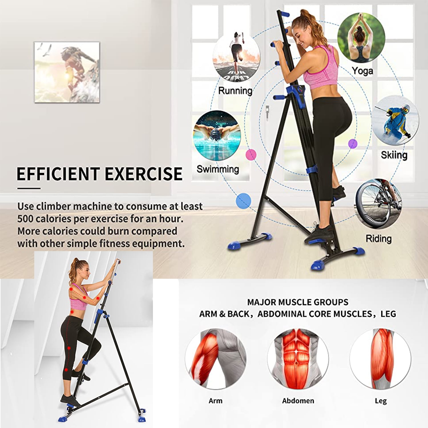 Fitness Sports Device for the Home or Office Zoternen Vertical Climbing Machine Maximum Load 200kg 5 Adjustable Heights Fitness Climber Lifting Stepper Folding with Display 
