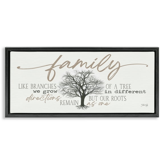 Stupell Industries Family Like a Tree Sentiment Text & Numbers Painting Black Floater Framed Canvas Art Print Wall Art, 25 x 11