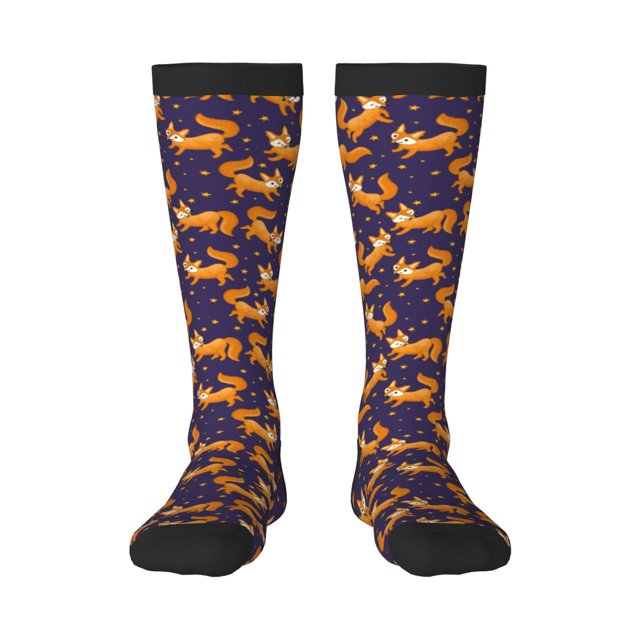 Balery Stars and Fox Cute Calcetines novedosos Calcetines deportivos Calcetines hasta la rodilla Calcetines de algodón Calcetines originales y geniales