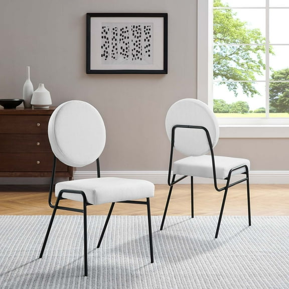 Modway Craft Upholstered Fabric Dining Side Chairs - Set of 2 in Black White