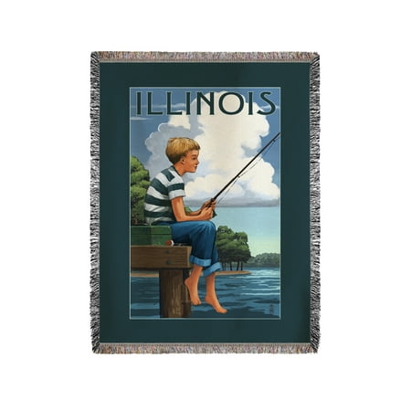 Illinois - Boy Fishing - Lantern Press Artwork (60x80 Woven Chenille Yarn